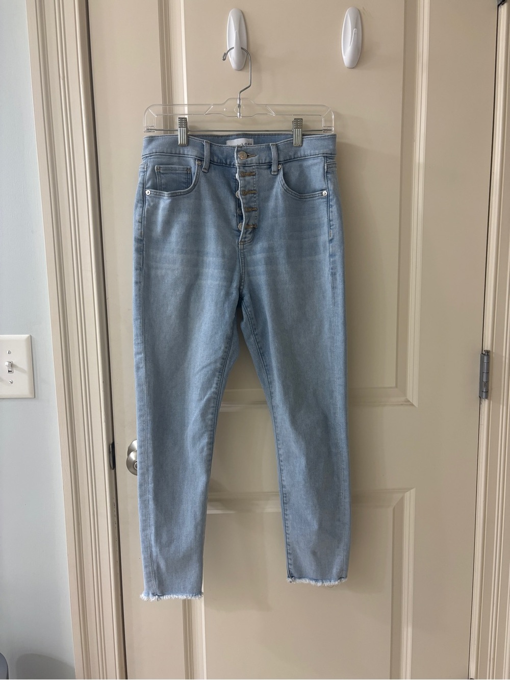 LOFT High Rise Skinny Jeans Light Wash | Button Fly | Raw Hem | Stretch